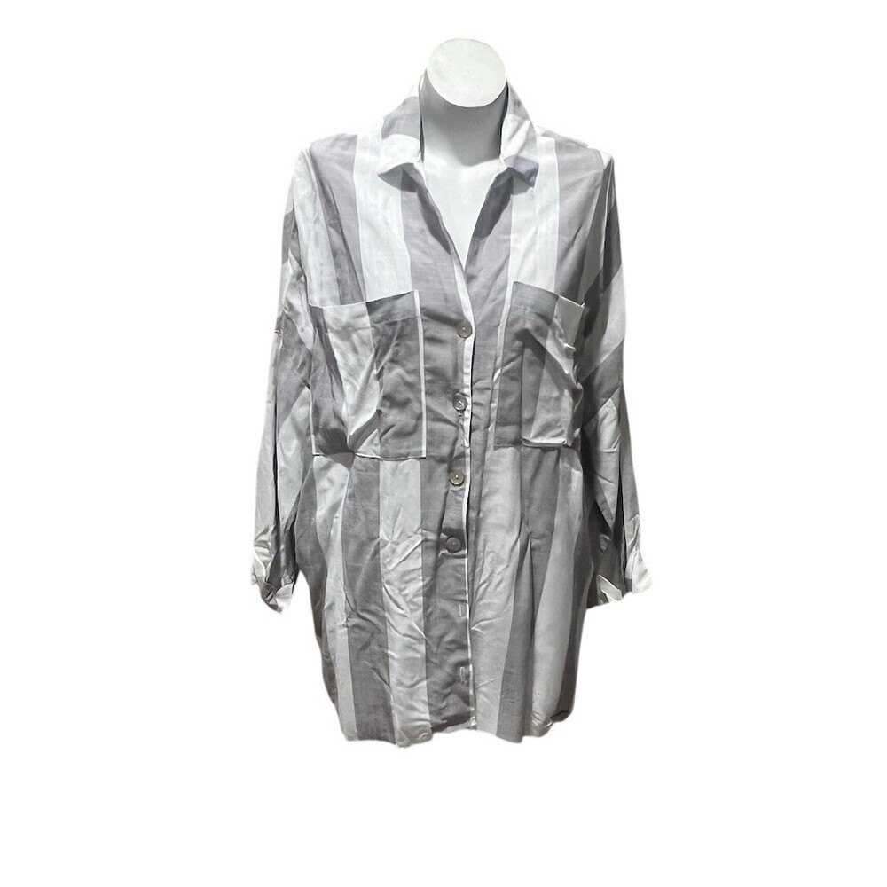 Show Me Your MuMu Shirt Dress Womens M Gray White Stripe Button Pockets